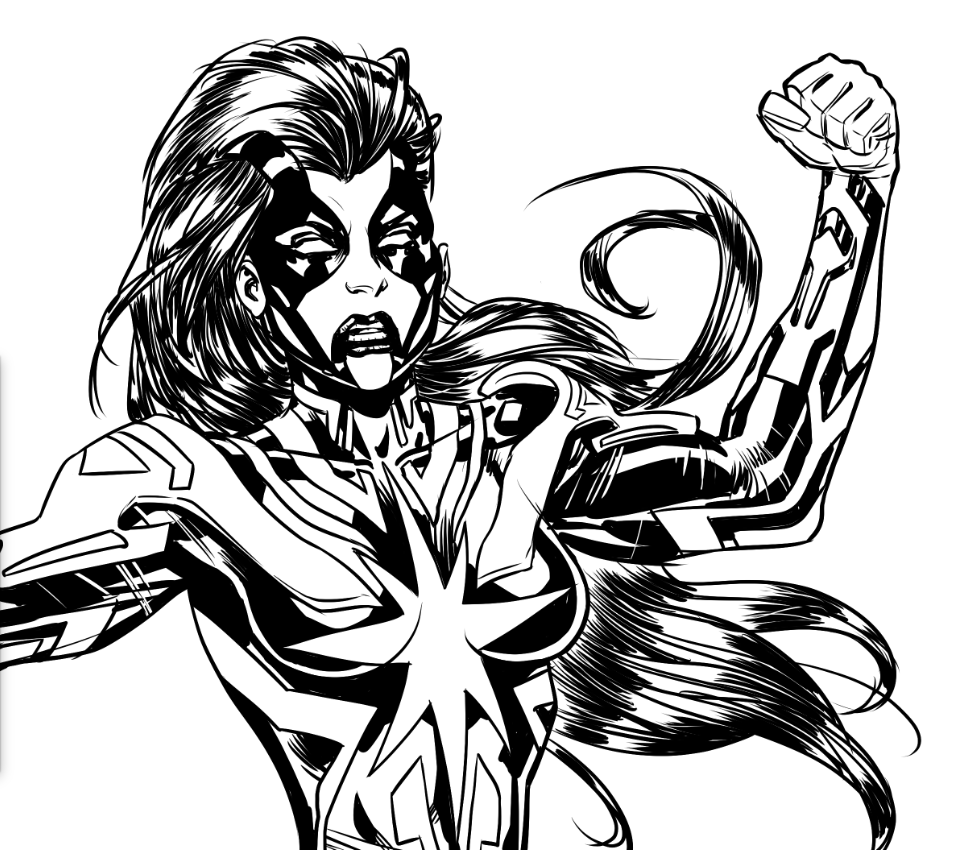 Scott_Cohn_Art's tweet photo. #RedesignWednesday ink WIP #drminerva #doctorminerva #minerva #minnerva #CaptainMarvel #caroldanvers #captainmarvell #quasar #skrulls #silversurfer #spiderman #kree #marvel #marvelcomics #comics #comicbooks #comicart #digitalart  #costumedesign #clipstudiopaint #comicwednesday https://t.co/cZzZqucx8D