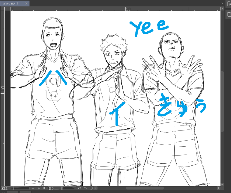 for #ハイキューの日 but i know I'll be late and i wont finished this today so I'll offer you the sketch first. Debut for narita and hisashi from me! (first time drawing them!!)