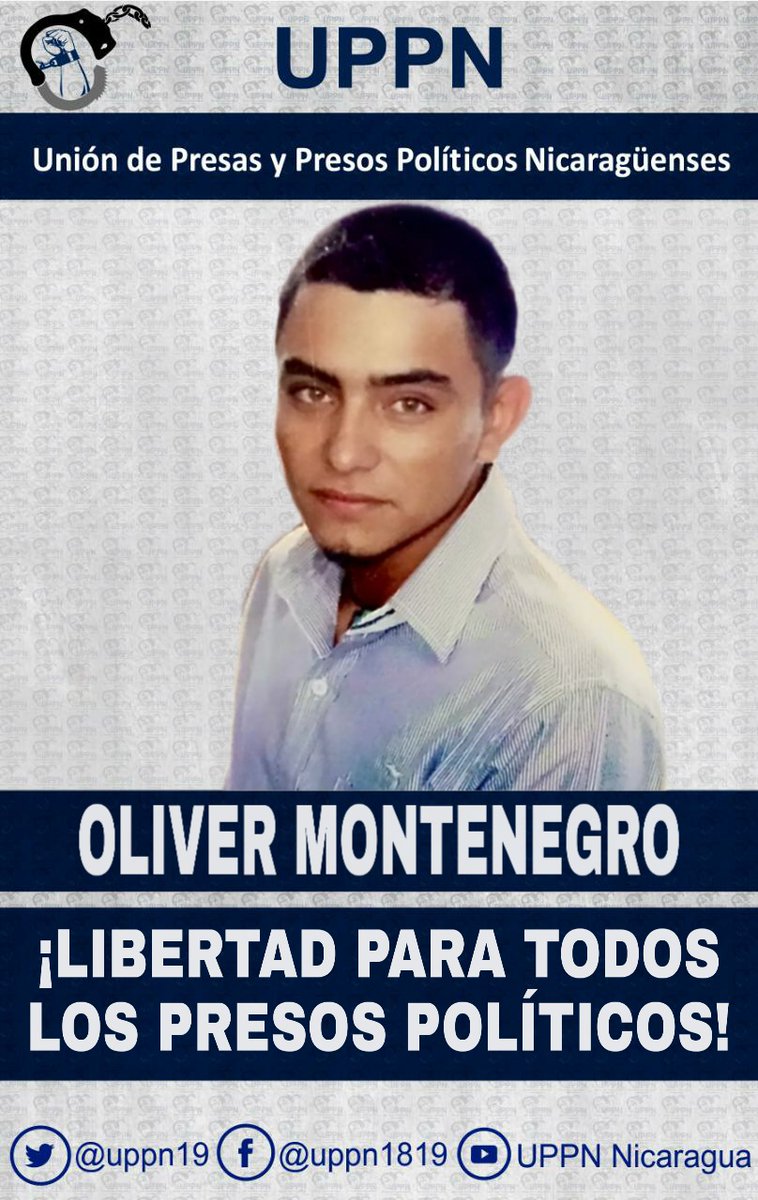 UPPN19's tweet photo. Hoy se llevará a cabo audiencia del joven campesino preso politico OLIVER MONTENEGRO en Jinotega quien fue detenido de manera ilegal el 21 de junio 2020 por la policía sancionada de la dictadura ORTEGA-MURILLO. https://t.co/8DLVrQSJ0m