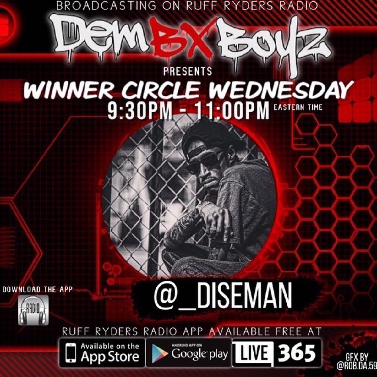 <a href="/AyonRecords/">AYONRecords</a> general and <a href="/ShadowBoxerEnt/">Shadow Boxer Ent</a> managed artist <a href="/_diseman/">Dise 🎲</a> will be on <a href="/dembxboyz/">dembxboyz</a> tonight at 9:30 pm EST on <a href="/RuffRydersRadio/">Ruff Ryders® Radio</a> TUNE IN