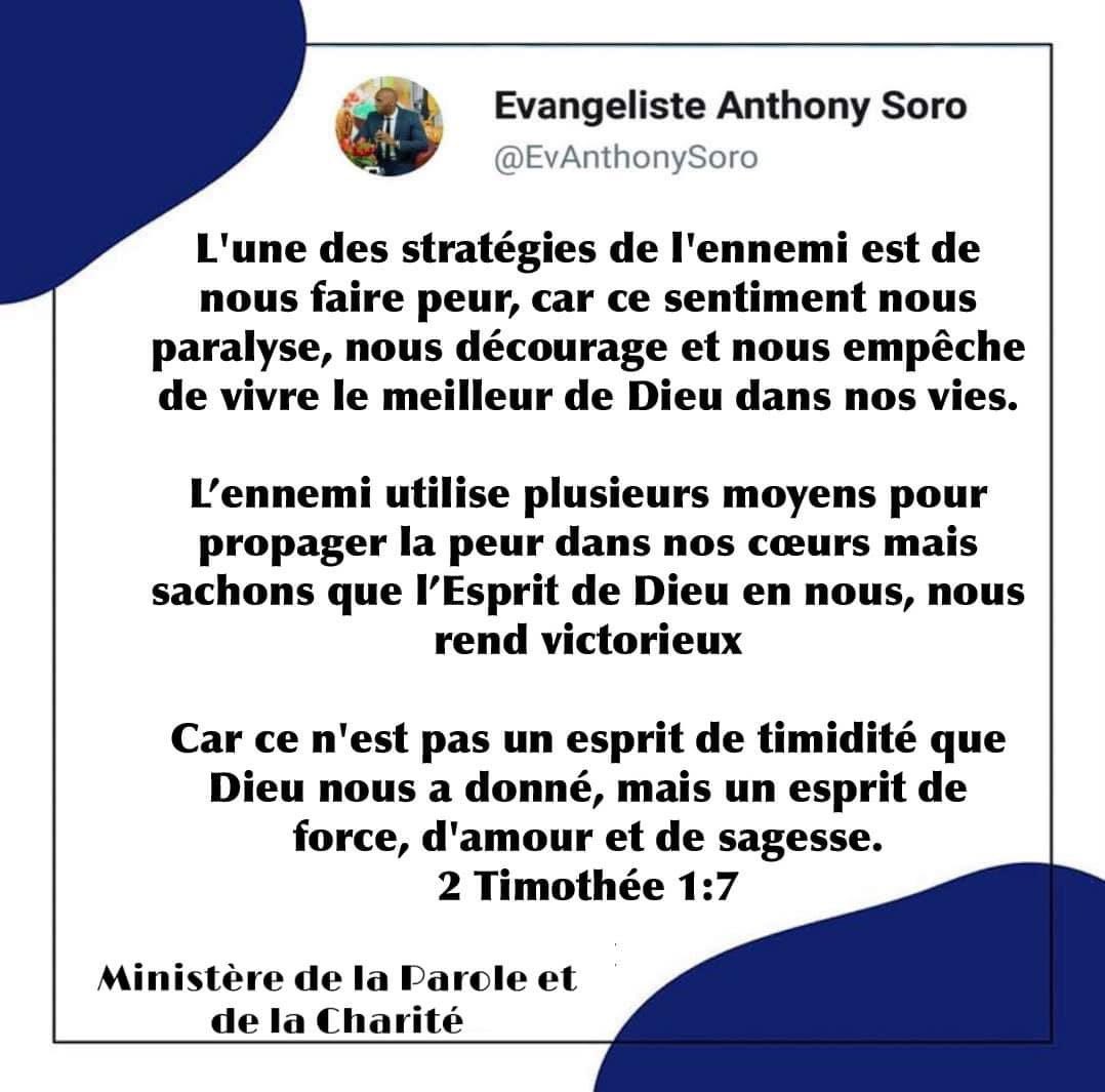Evangeliste Anthony Soro Covid 19 Covid19 Corona Jesus Jesus Jesuschrist Dieu Peur Foi Citation Citations Bible Verset T Co Ux79dlxfer Twitter
