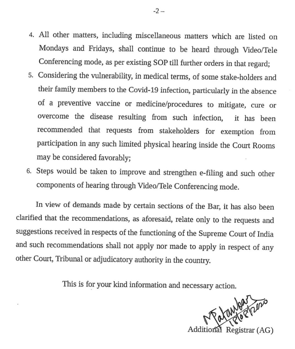 Supreme Court's seven-judge committee has asked court officials to prepare 3 big courtrooms ready for physical hearing within 1 week. Suggestion has been made that cases be listed after 10 days of such courtrooms being readied.
#SupremeCourt 
#physicalhearing