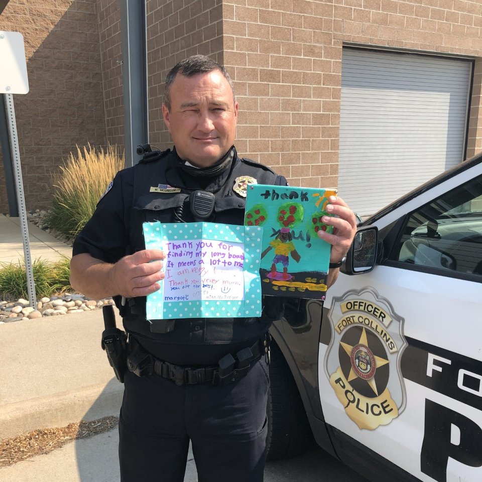FCPolice's tweet image. Officer McGregor recently recovered a stolen longboard &amp;amp; returned it to its home. The young owner was extremely grateful &amp;amp; took the time to write a sweet note &amp;amp; made some awesome artwork to thank him. 

Thank you, Margot! Have fun &amp;amp; skate safe 🛹