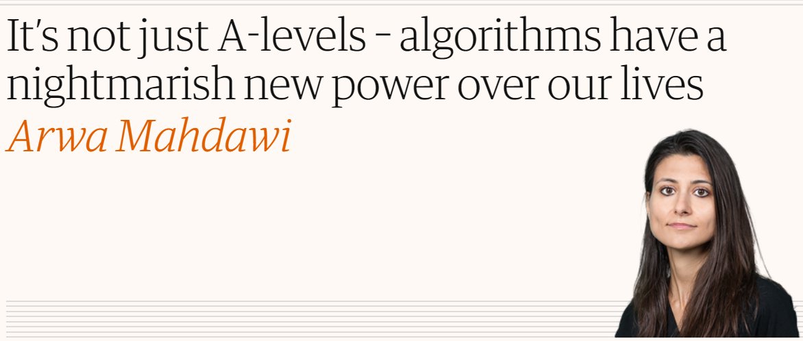 Oddly: A-Levels is a good example showing that 'algorithms' have impacted our lives for a long time. A-levels themselves are basically an algorithm to categorise students.And their outcome has always fed into other algorithms: eg "If >BBB, inc science = accepted on course".