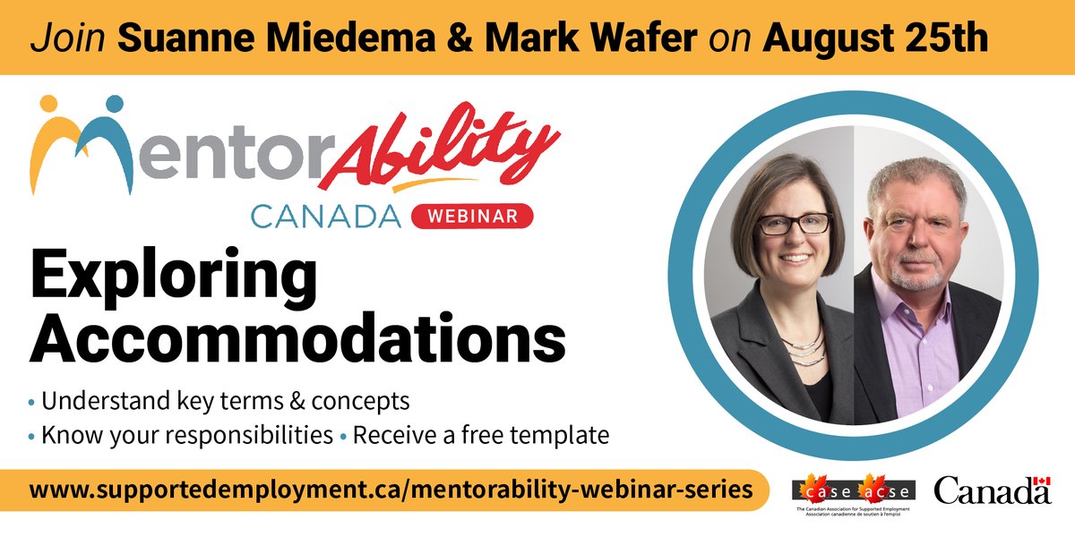 casecanada's tweet photo. Our #MentorAbility National #Webinar Series will now feature #ASL interpreters and #CloseCaptioning…

Join @BoardConsulting &amp; @markwafer on Aug 25th to gain confidence in navigating the important dimension of accommodations in an inclusive workplace!

https://t.co/mLFDEzrTyB… https://t.co/sGlheQj2Mi