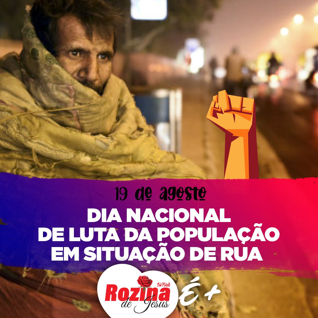 RozinadeJesus's tweet image. 19 de agosto é o Dia Nacional de Luta da População em Situação de Rua.
Não vamos deixá-los na invisibilidade. É necessário políticas públicas que acolha essas pessoas e lhes dê perspectivas.
#PopulaçãoEmSituaçãoDeRua