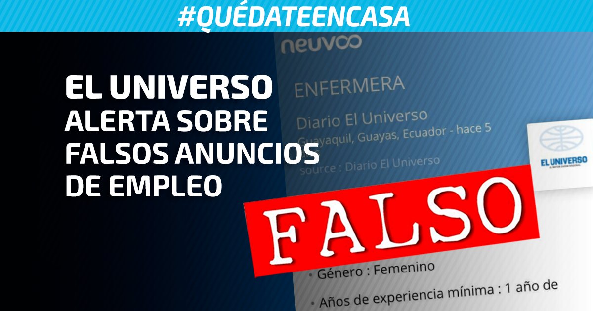 exagerar Carteles Condensar El Universo on Twitter: "Diario EL UNIVERSO recuerda a la ciudadanía cuáles  son los canales en los que se anuncian empleos para laborar en la compañía  ▻ https://t.co/AyOQ5p4VTj https://t.co/tyzoJpSjcd" / Twitter