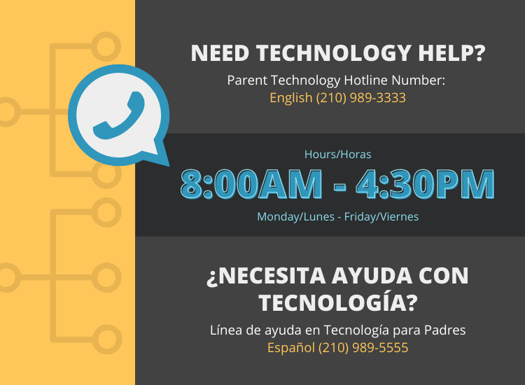 HarlandaleISD's tweet photo. We are all working through this new way of learning together. If you need technology help please call our Parent Technology Hotline listed below:

English (210) 989-3333
Español (210) 989-5555 https://t.co/kKTHOBmJv5