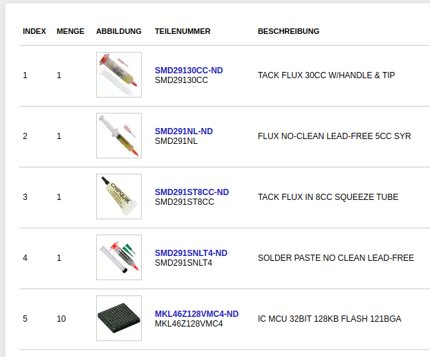 We order everything needed to test emergency assembly of the 0.8 mm pitch BGA:- Some random other chip in the same package- Small test boards with just the BGA footprint- Selection of different fluxes and lead free solder paste