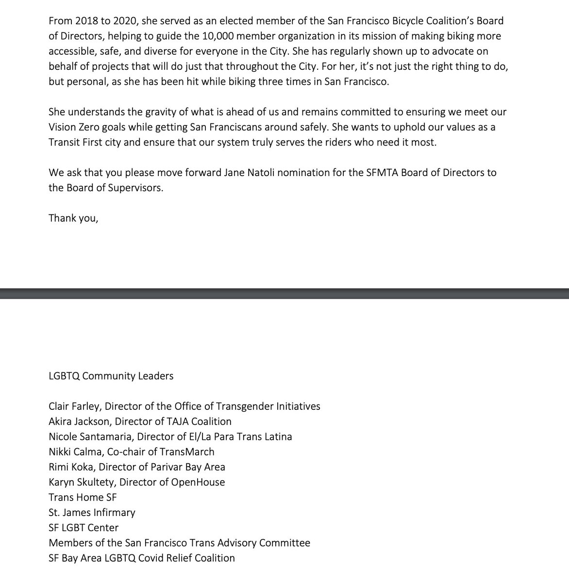 Some of the letters from the four packets of public correspondence gathered between April 16th and August 18th:  https://sfgov.legistar.com/View.ashx?M=F&ID=8708124&GUID=09C1548A-6C73-4C5D-9BE7-BABFC5FC06AB https://sfgov.legistar.com/View.ashx?M=F&ID=8714649&GUID=EB92ECD0-759C-4FF7-9EE6-8178250BF53B https://sfgov.legistar.com/View.ashx?M=F&ID=8717788&GUID=F5B9DB7C-53BB-4A46-96BC-AB26FCA082C1 https://sfgov.legistar.com/View.ashx?M=F&ID=8731169&GUID=964C92BC-B8F2-4FB7-871B-E9BE5F2F13CA