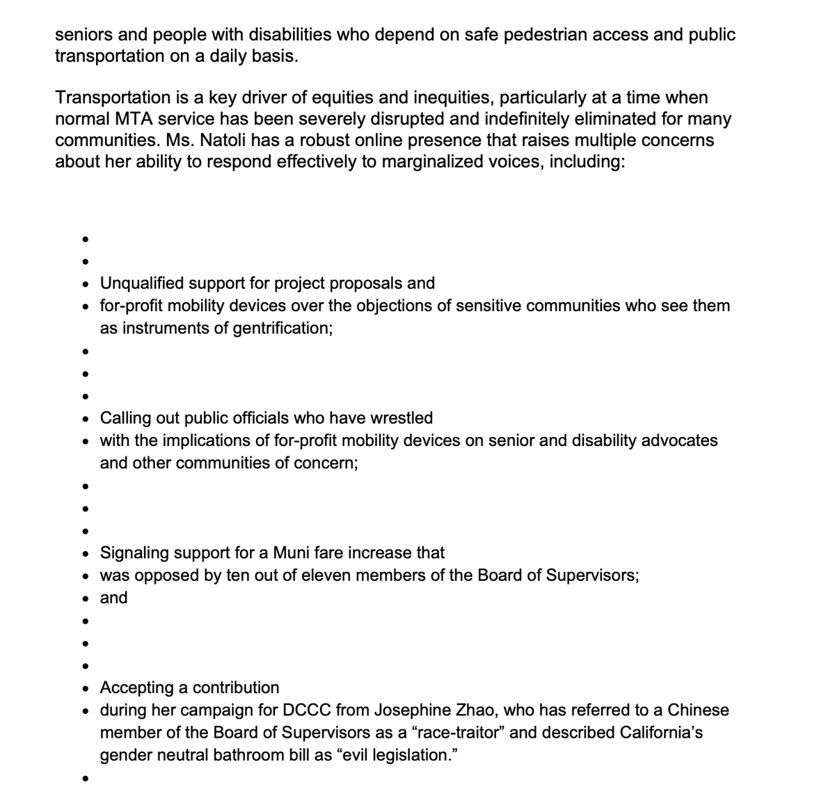 Jane didn't have unanimous support, that's true. Groups like the Harvey Milk Democratic Club and a working group of the local DSA sent letters in opposing her, among others. But their rationale was flimsy, lazy, and rooted in the petty partisanship SF is constantly mired in