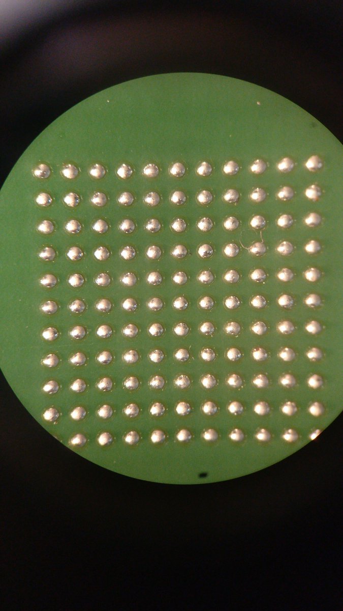 August 3: We practice emergency BGA assembly:- Put solder paste on a PCB- Reflow it once- Apply a thin(!) layer of (tacky) flux- Place the BGA- Reflow once more on a hot plateThe results are encouraging: