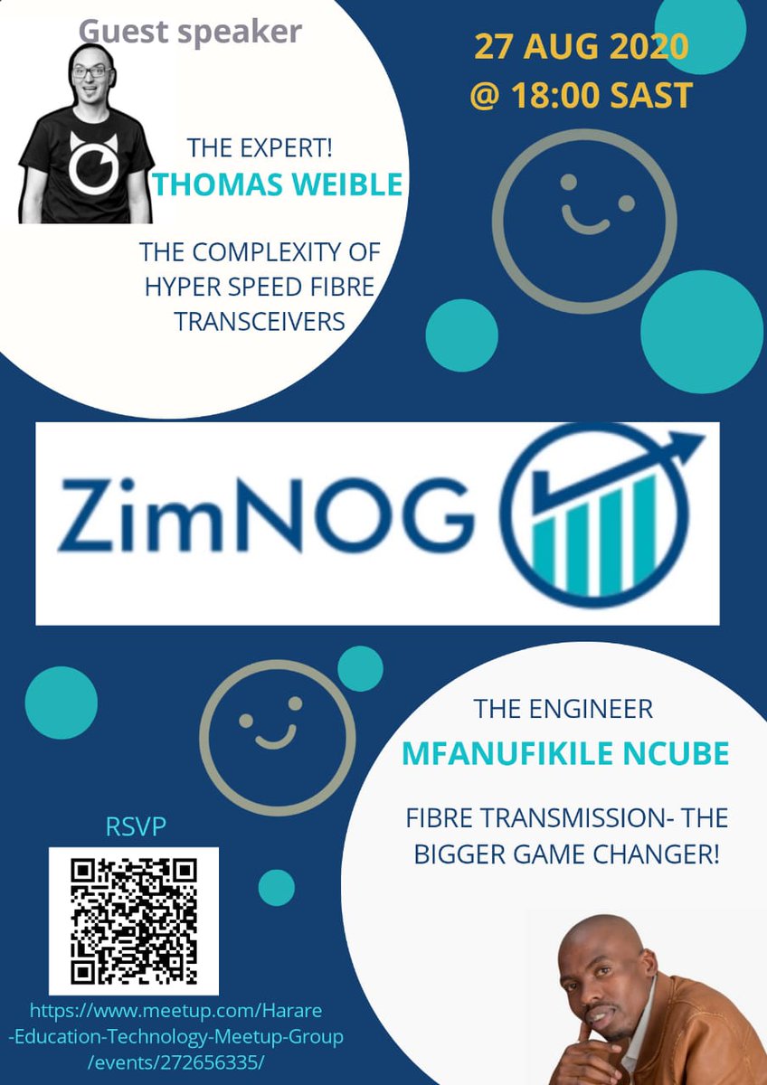 A rare opportunity to learn about fibre and the complexity of hyper speed transceivers ...Scan the qr code to RSVP and join us on the 27th August 2020.<a href="/ISOCZIM/">ISOC Zimbabwe</a> <a href="/ISOC_Community/">Internet Society Community</a> <a href="/AfNOGWorkshops/">Africa Network Operators Group (AfNOG)</a> <a href="/SAFNOG/">SAFNOG</a> <a href="/codemaster263/">Tashinga N. Pemhiwa</a> <a href="/bepete_c/">Constance  C Bepete</a> <a href="/yala7400/">Anderson Nyamande</a> <a href="/fikincube/">Mfanufikile Ncube</a>