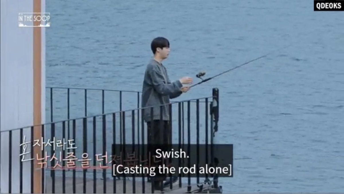 jin struggling to fish for bass and no cameraman is there for him to vent to
