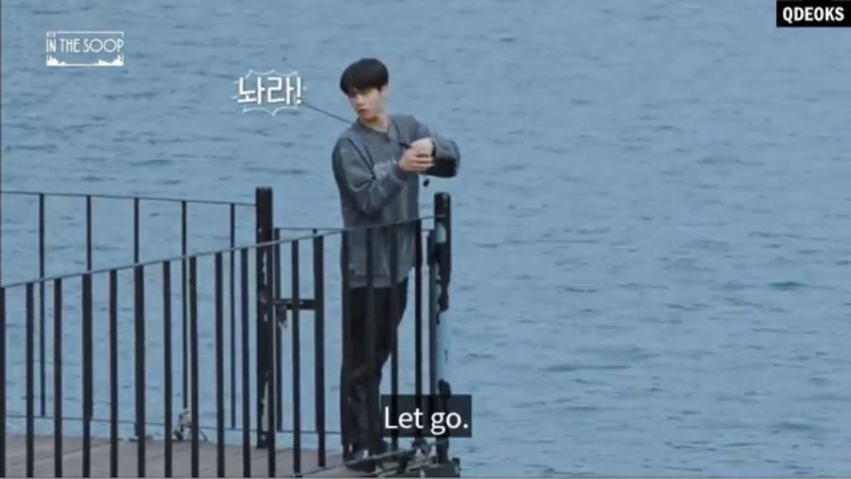 jin struggling to fish for bass and no cameraman is there for him to vent to
