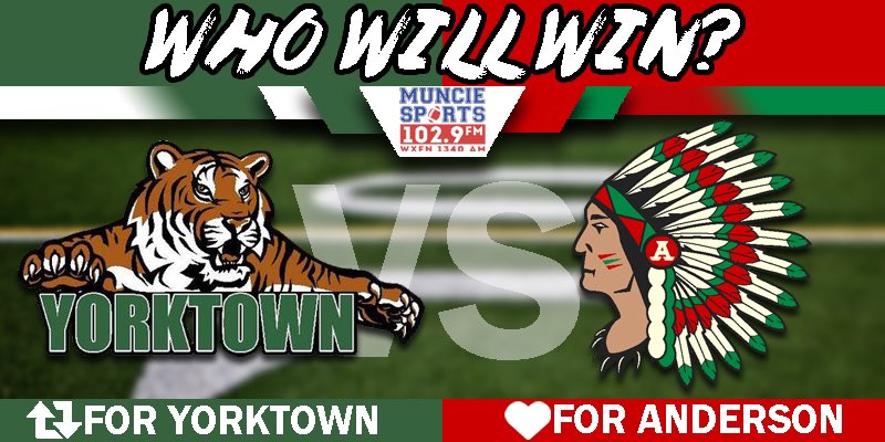 92.5 FM 1340 AM Muncie (@wmunmuncie) on Twitter photo Week 1 of High School Football is Friday!! Our game of the week is Yorktown at Anderson. Kick at 7 & pre-game at 6:30 w/ @MarkWXFN Who wins fans? <a href="/YHSAthletics/">Yorktown Athletics</a> <a href="/YorktownHighSch/">Yorktown High School</a> <a href="/YorktownSupt/">YCS Superintendent</a> <a href="/YorktownPigskin/">Yorktown Football</a> <a href="/AndersonIndians/">Anderson High School</a> <a href="/ahsindians/">Anderson Indians</a> <a href="/ahspublication/">Anderson High School</a> Week 1 of High School Football is Friday!! Our game of the week is Yorktown at Anderson. Kick at 7 & pre-game at 6:30 w/ @MarkWXFN Who wins fans? <a href="/YHSAthletics/">Yorktown Athletics</a> <a href="/YorktownHighSch/">Yorktown High School</a> <a href="/YorktownSupt/">YCS Superintendent</a> <a href="/YorktownPigskin/">Yorktown Football</a> <a href="/AndersonIndians/">Anderson High School</a> <a href="/ahsindians/">Anderson Indians</a> <a href="/ahspublication/">Anderson High School</a>