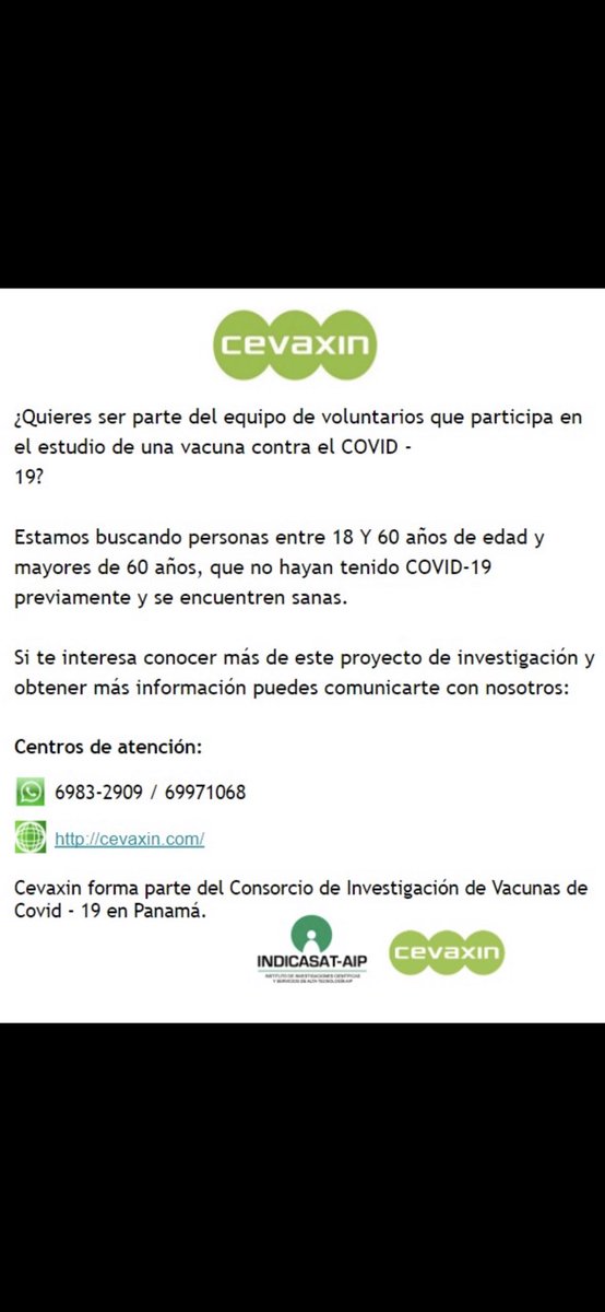 xsaezll's tweet photo. Centro de Investigación en Vacunas, parte del consorcio científico bajo aval de Senacyt, busca voluntarios para primer proyecto COVID en Panamá https://t.co/DP75n1OMUO