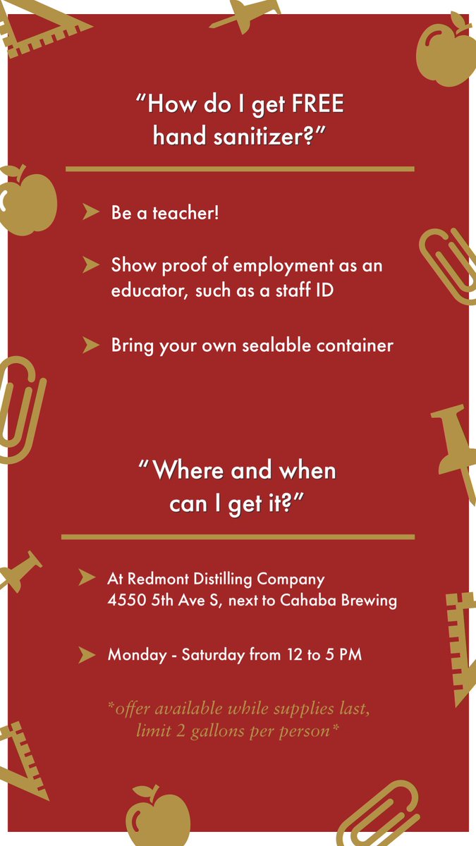 📚Teachers, Professors, Educators!📚

Starting today you can get FREE hand sanitizer for you, your students and fellow staff! 

Know an educator? Retweet this post and tag them so they won't miss out 👍