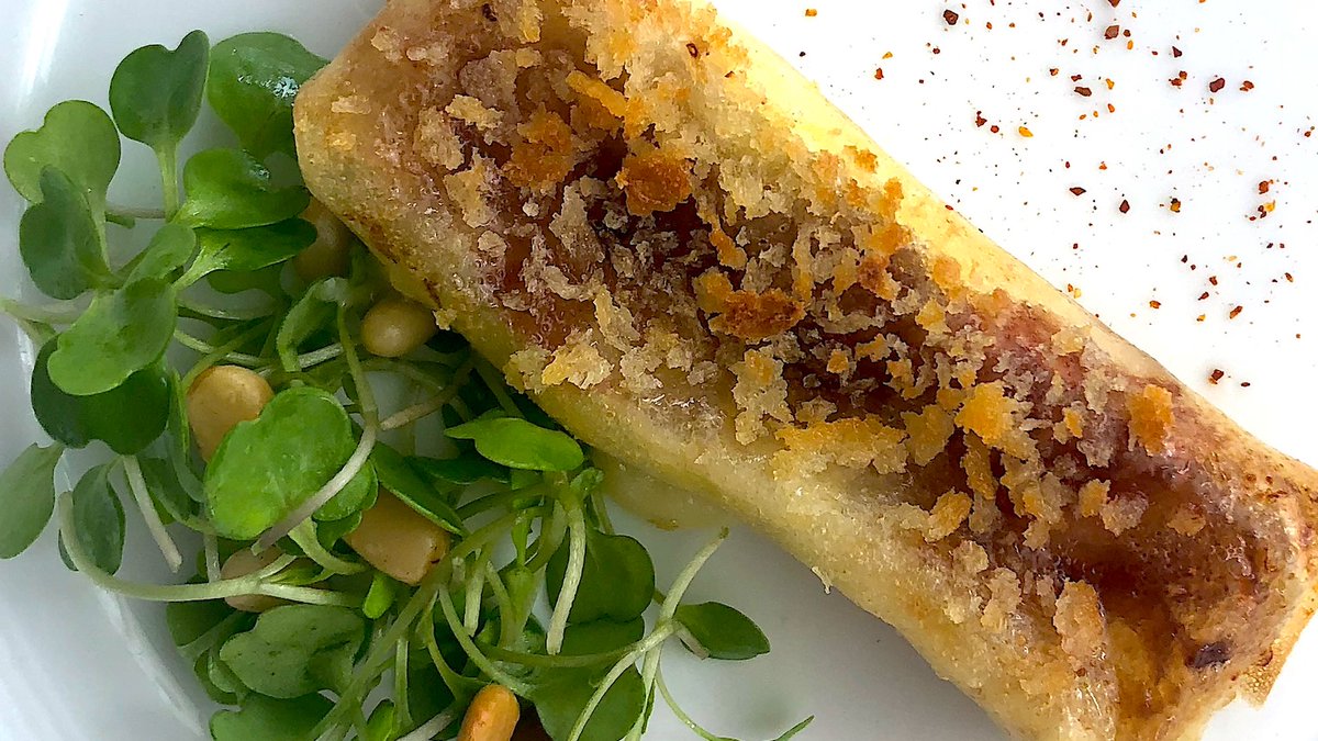 This cheese course is one of our favorites - Crispy Michigan Camembert, Rose Hip Coulis.