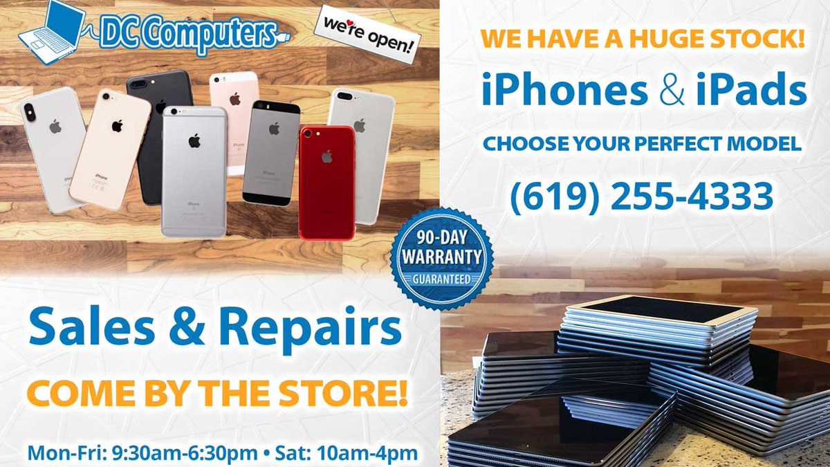 dccomputers_sd's tweet image. San Diego - We have a HUGE selection of iPads &amp;amp; iPhones. Come by the store and choose your perfect model. Need a Repair? We've got your back. Call Us: 1-619-255-4333. DCcomputerWarehouse.com

 #SanDiego #BestOfSD #Hillcrest #DCcomputers  #SanDiegoTech #SanDiegoCA #SD 📲