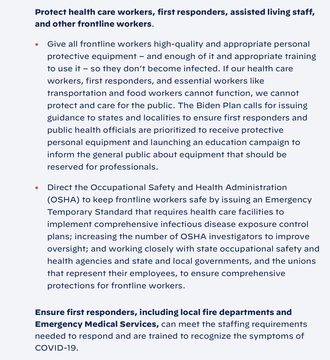 ...Hmmm...the "consult the 'my pillow' guy on how to treat COVID was removed from the plan, I guess. So, Donnie does have that over Biden.But Biden now goes to protecting hospital workers and first responders from infection...