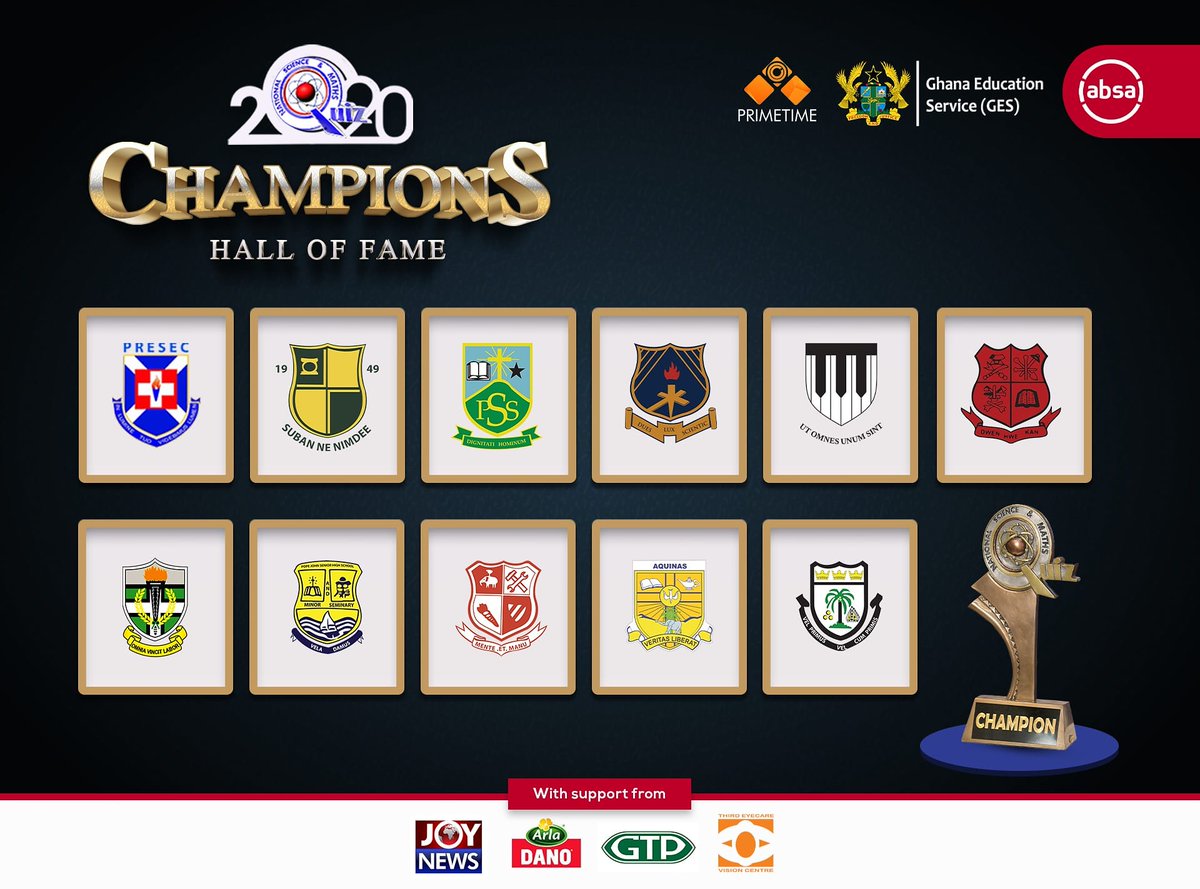 #NSMQ2020 🇬🇭🏆🧪🏫

Since its inception in 1993, the NSMQ has been won by only 11 schools out of over 900 second-cycle institutions.

Can you identify all our former Champions based on just their crests?

#NSMQisComing #irepmyschool
<a href="/irepmyschool/">I Rep My School🇬🇭</a>