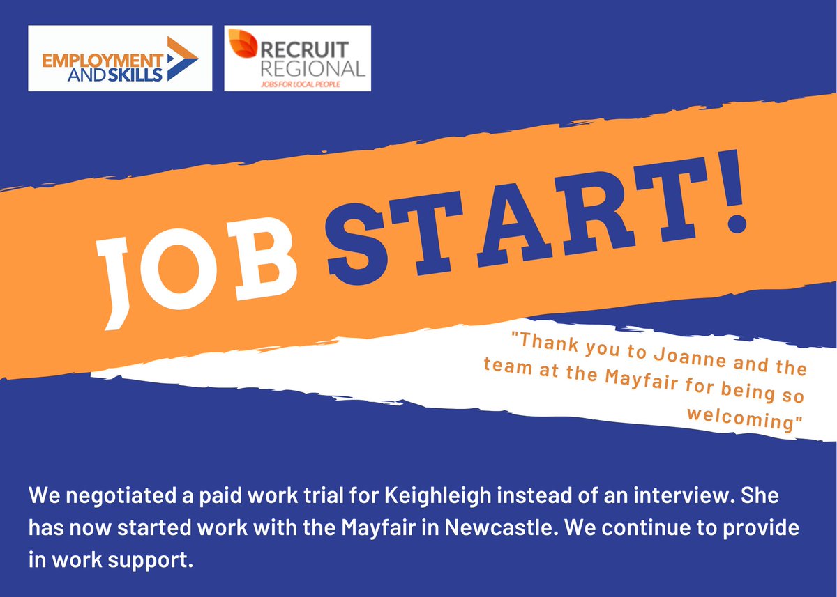 NTEmployment's tweet photo. Well done Keighleigh!! 🥳
Our Recruit Regional Project supports local people into opportunities at Silverlink Shopping Park and The Gate in Newcastle.
For more information, contact Joanne on 0191 643 2111.
#Vacancies #Jobs #Training #WorkTrials #Skills #Interviews https://t.co/XL11qIeB8q