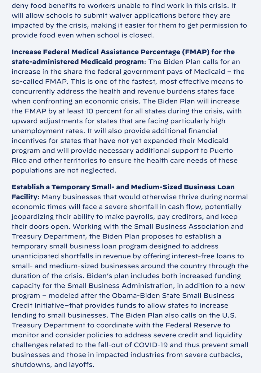 ...more on coverage assistance and opening up loans for small and medium sized businesses. Yes, he doesn't have "give loans to the Los Angeles Lakers and my rich friends" but Donnie can keep advocating for that...