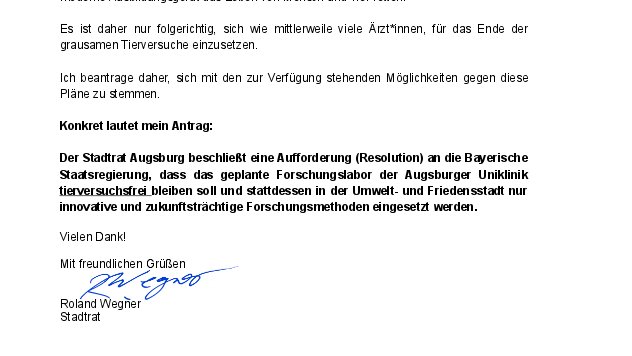 _VPartei_'s tweet photo. Die Umwelt- und Friedensstadt #Augsburg muss tierversuchsfrei bleiben!
Wie vor der Wahl versprochen setzt sich unser Stadrat Roland Wegner gegen das geplante Zentrum für #Tierversuche ein.

https://t.co/m1gJdqcbHQ

#Tierrechte #vegan #Forschung @KeinTierversuch https://t.co/B2brMfW66H