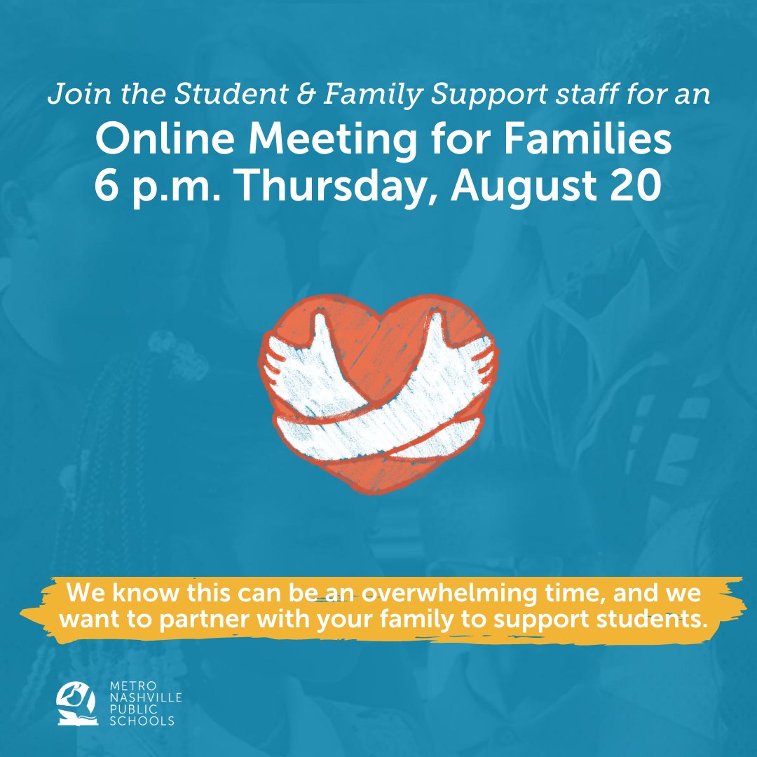 Questions about virtual learning? Want to talk about how best to support your student right now? Join the student and family support staff for an online meeting from 6 p.m. to 7 p.m. tomorrow, August 20. 

mnps.org/blog/2020/8/17…
