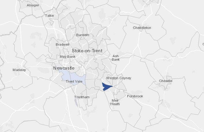 And this shows how the outbreak in Stoke-on-Trent is currently contained to the Normacot area, compared to the much messier situation in Oldham