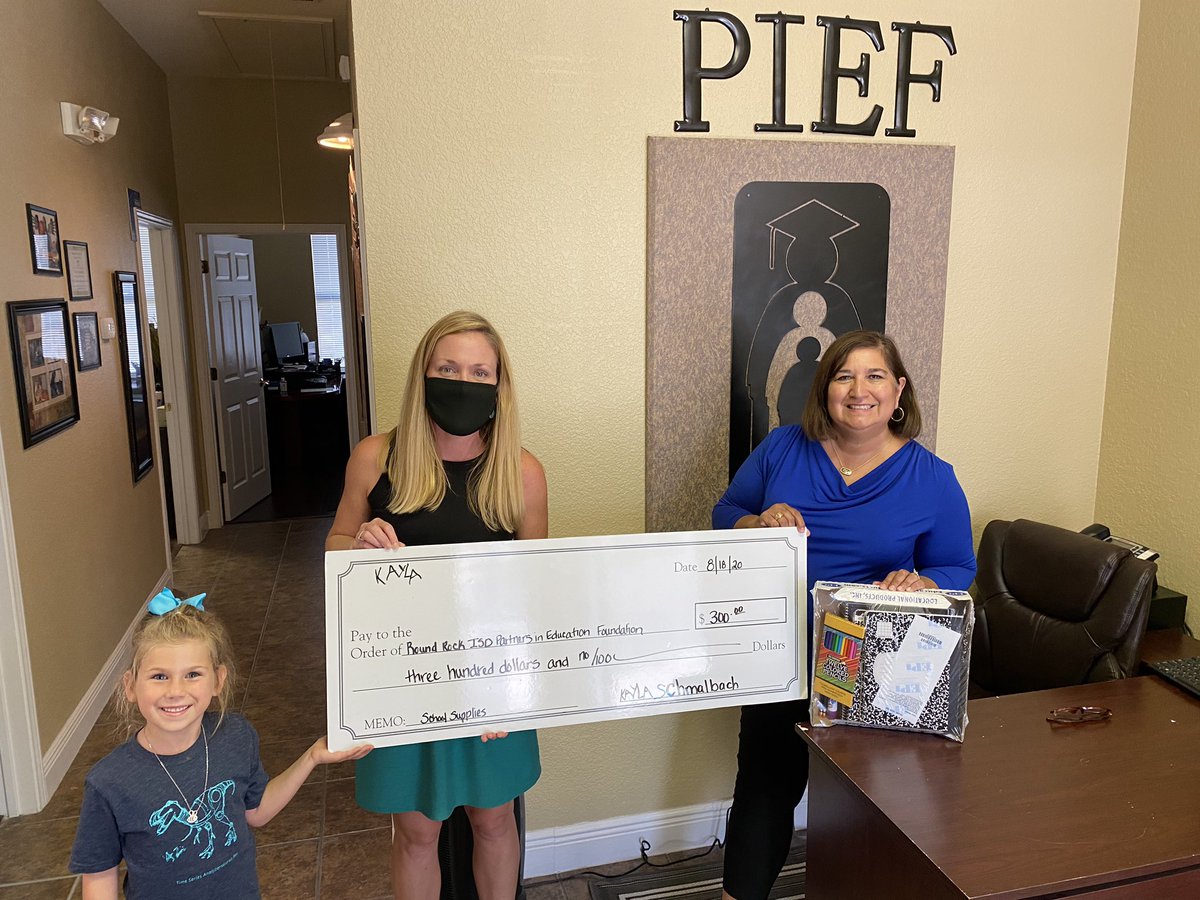 RRISD_PIEF's tweet photo. The Foundation had one of the youngest donors stop by yesterday. She was thrilled to donate $300 from her popsicle and art stand sales this past weekend to support school supplies for Round Rock ISD students in need. Please consider donating $20 by texting SUPPLIES to 71777. https://t.co/N3j64gq4PG