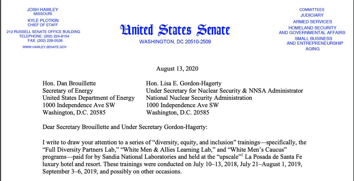 Luckily, following my investigation, Senator  @HawleyMO has launched a probe into the disturbing practices at Sandia. He notes that the lab receives $3.76 billion in annual taxpayer funding—and demands that executives provide answers.