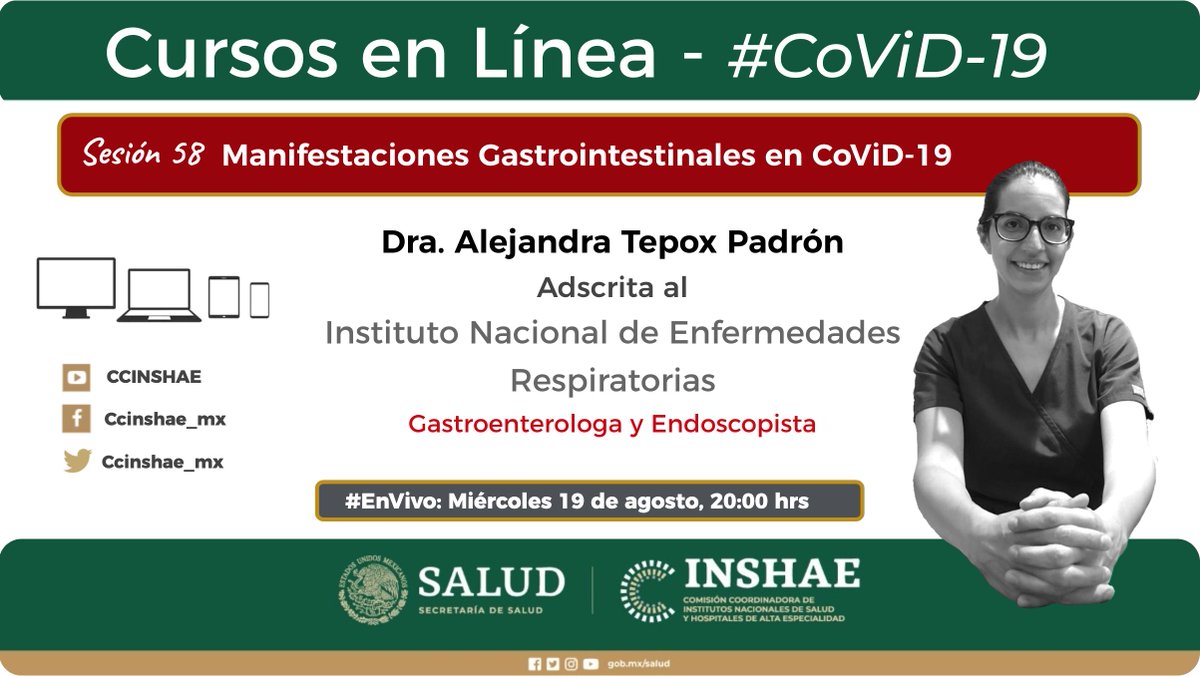 ccinshae_mx (@ccinshae_mx) on Twitter photo ¿Sabías que #Covid_19 puede manifestarse como síntomas gastrointestinales y no sólo respiratorios?
¡Aprende todo en nuestro #CursoEnLínea de hoy!
Impartido por la Dra. Alejandra Tepox del <a href="/RespiraINER/">Respira-INER</a>.
Suscríbete y conéctate en nuestro canal: bit.ly/2VzI0Rf ¿Sabías que #Covid_19 puede manifestarse como síntomas gastrointestinales y no sólo respiratorios?
¡Aprende todo en nuestro #CursoEnLínea de hoy!
Impartido por la Dra. Alejandra Tepox del <a href="/RespiraINER/">Respira-INER</a>.
Suscríbete y conéctate en nuestro canal: bit.ly/2VzI0Rf