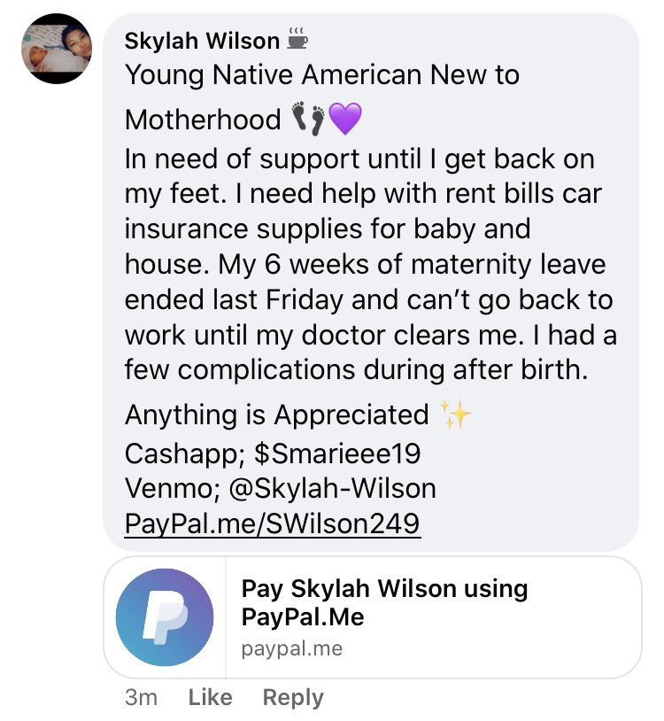 Skylah is a brand new mom and needs funds to keep her afloat while she transitions from maternity leave back to working. CashApp: $Smarieee19Venmo: Skylah-Wilson