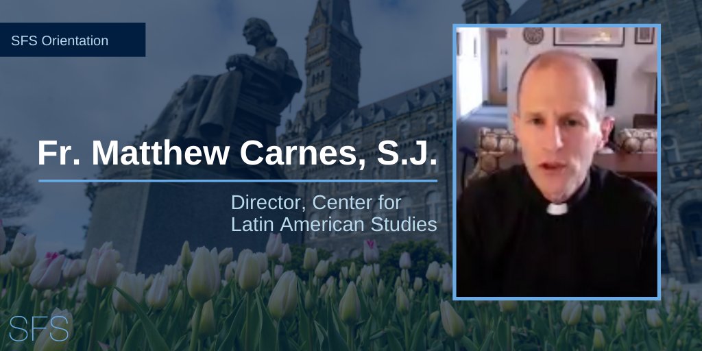 4. Next up, Fr  @MCarnesSJ, Dir  @GeorgetownCLAS, explores  @Georgetown's Jesuit tradition+how it informs our values+mission today. He encouraged considering the questions: “How will this contribute to kind of person you want to be? And how does it respond to needs of our world?”