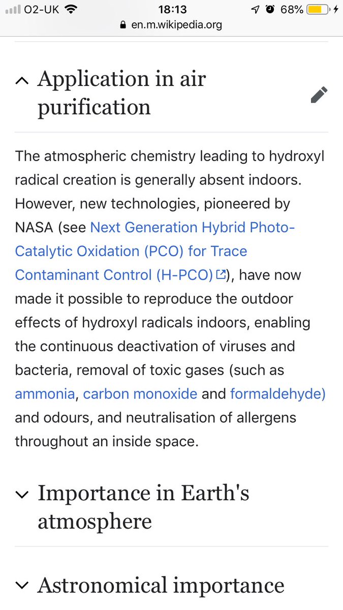I’ve added here clips from Wikipedia because hearing that countries are forcing people to wear masks outdoors is a complete joke. Nature protects us and the scientists would know this. Hydroxyls are outdoors, we breathe in roughly 1.3 billion of them every time we inhale (NASA).