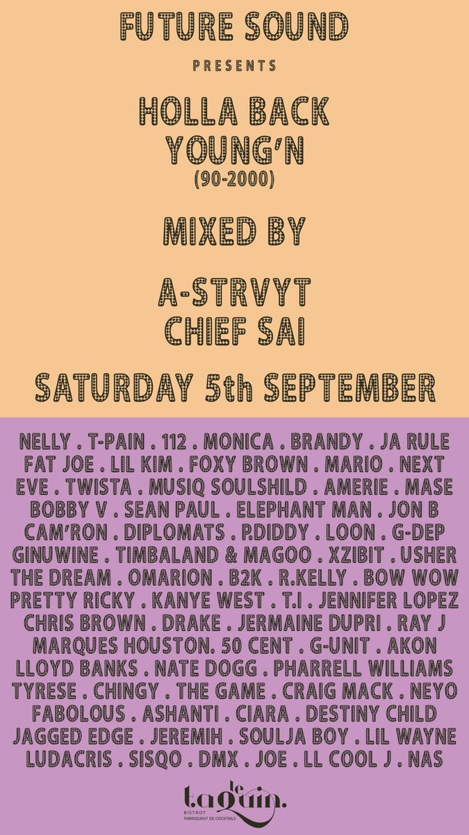 ASTRVYT1's tweet photo. HOLLA BACK YOUNG’N !
#hiphop #rnb #dancehall with my bro @Dj_SaiSai / SATURDAY 5th SEPTEMBER 😏✔️ https://t.co/JNJWv58Ukc