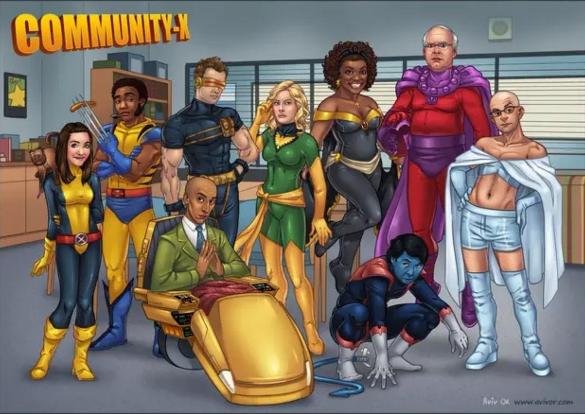 As a helpless dork for both  #Community and  #XMen, I swore a while back that do a Which X-Man Are They? (Based on this classic image)And I’m gonna. THREAD Watch this space!!