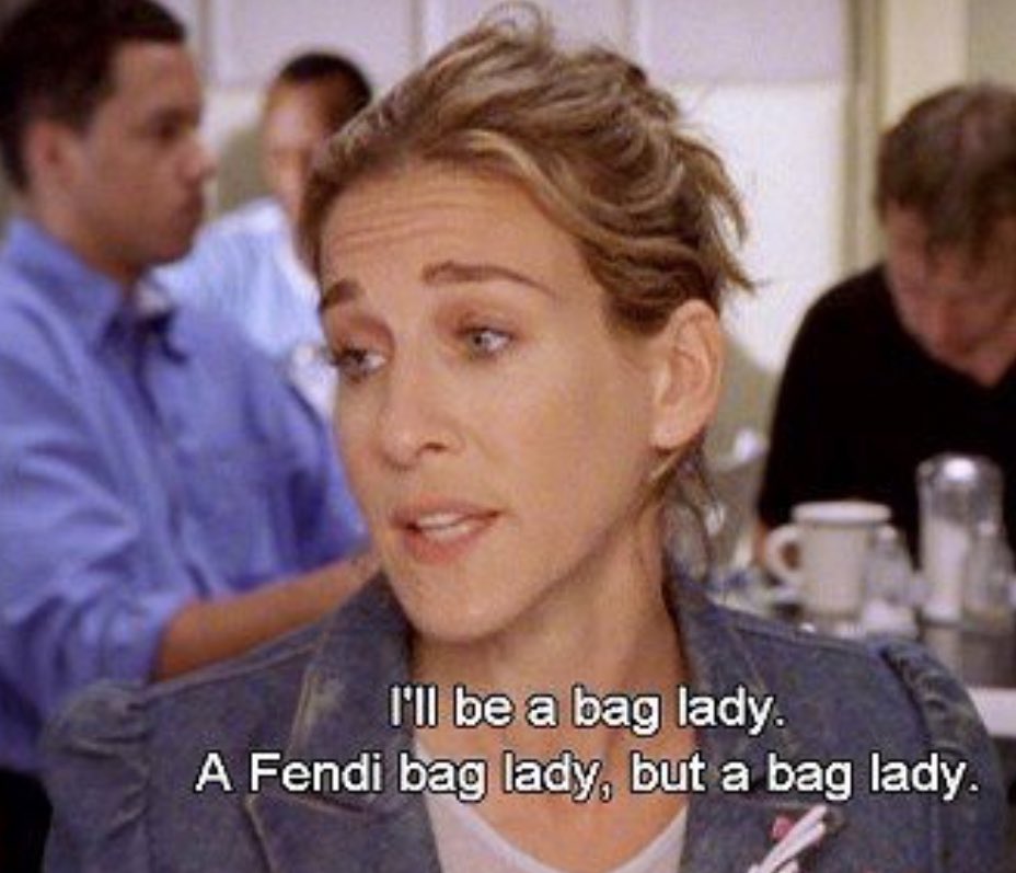 SarahVoguee's tweet photo. Sex and the City’s bags captions. https://t.co/9QDT4FHoCJ