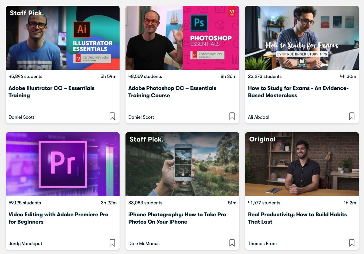 You can do just $8 a month on SkillShare & learnCookingCareer planning Navigating the job marketPersonal financeBudgetingBusiness planningUX designWatercolor paintingInterior designGardeningAdobe IllustratorAdobe PhotoshopDSLR Photography Fundamentals...4/10