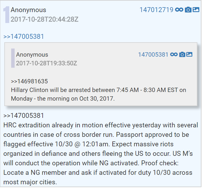 6) In October of 2017, Q opened a disinformation campaign that focused attention on American political figures while plans were being made to arrest their counterparts in Saudi Arabia.