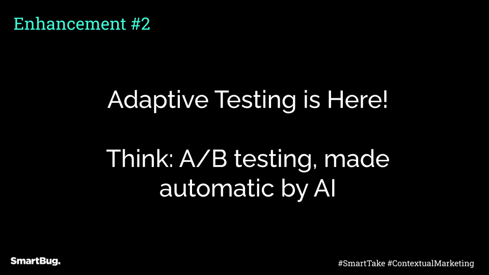 SmartBugMedia's tweet image. "Adaptive testing is one of the coolest new #HubSpot features, in my opinion! The industry term is “multi-armed bandit testing” if you’ve heard that before, but that sounds a little scary so I prefer “adaptive” testing." - @InboundRachel #contextualmarketing #SmartTake