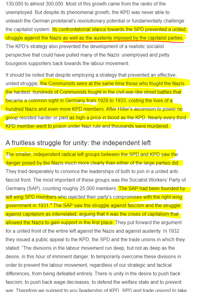 While this piece does have bias towards the SPD, it's still fairly decent, and you should note that the SPD itself, refused to compromise, which led to the KPD becoming more hostile. Sound familiar?