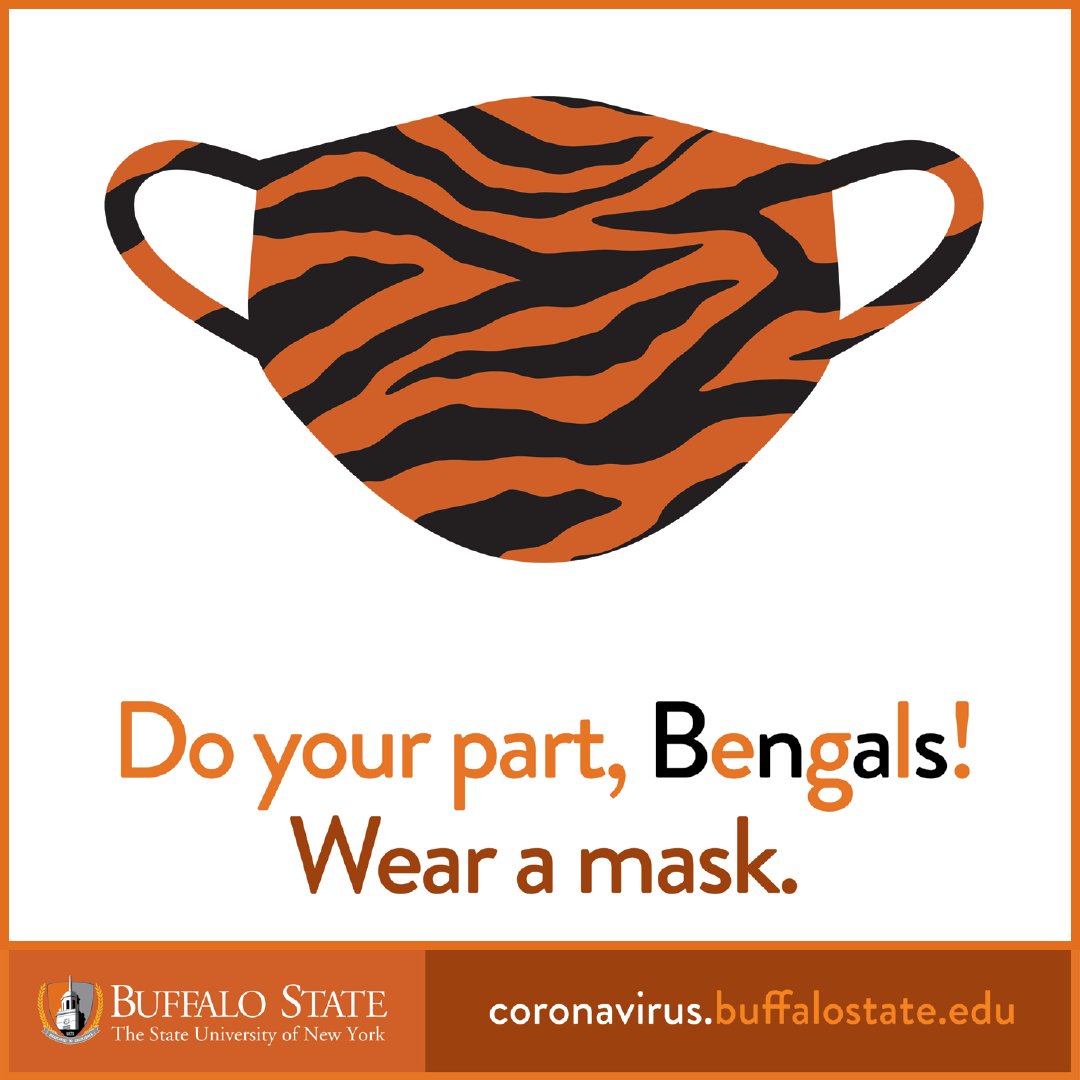 buffalostate's tweet photo. The health and safety of our community is a shared responsibility. As we look to start of the fall semester, here are some simple reminders of how we can all do our part to keep ourselves and our fellow Bengals safe. Stay safe, Bengals and do your part! https://t.co/ZHiRe2hrNL