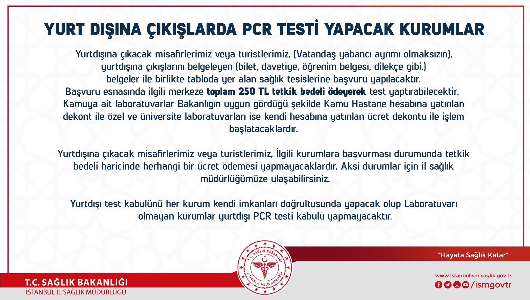 istanbul il saglik mudurlugu on twitter istanbul dan yurt disina cikislarda pcr testi yapacak kurumlarin guncel listesi covid19 koronavirus sosyalmesafe maske hijyen https t co afu1nw8npa twitter