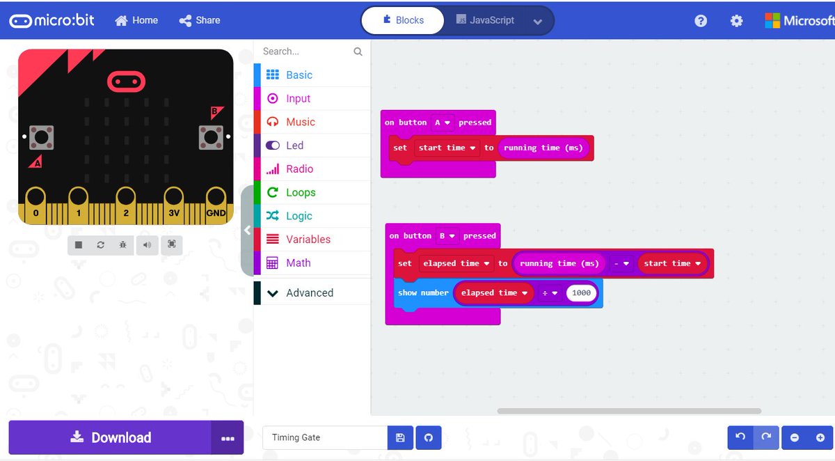 AnneLeBlanc2's tweet photo. Coded a stopwatch on a micro:bit! Test it with a little car later. Great way to teach elapsed time in math! You can build cars and test them and describe it in procedural writing! @asnider_teach @MmeAKelly #KCJSummerInstitute #CodeCreateTeach #CanCode #summerlearning @KidsCoding https://t.co/1GgrKZY0UQ