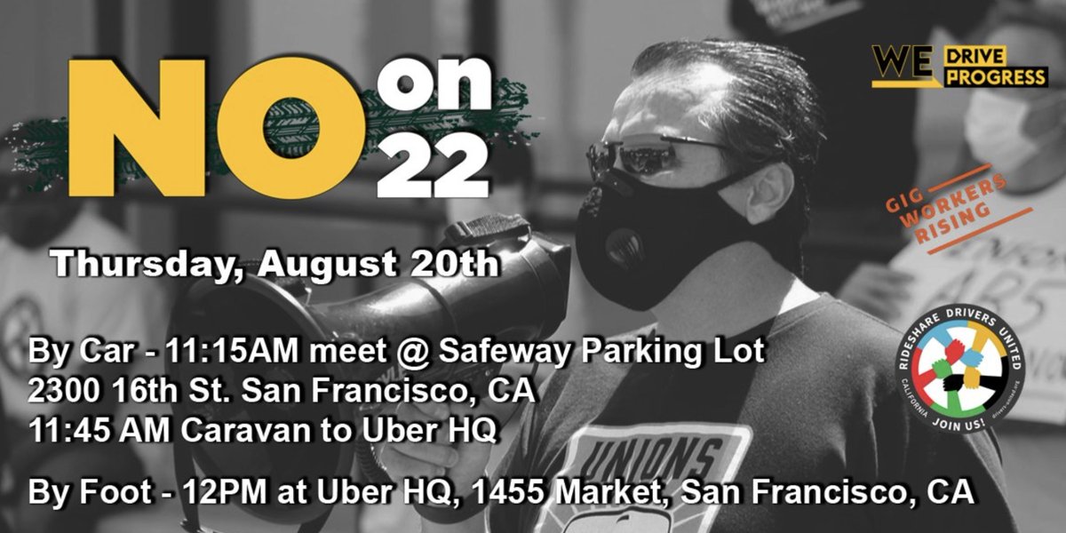 What are we doing about it? We're getting organized.Tomorrow, we’re joining  @wedriveprogress and  @_drivers_united at Uber HQ for a  #NoOnProp22 rally where we'll pass out PPE to drivers.When our companies turn their backs on us, WE take care of each other.
