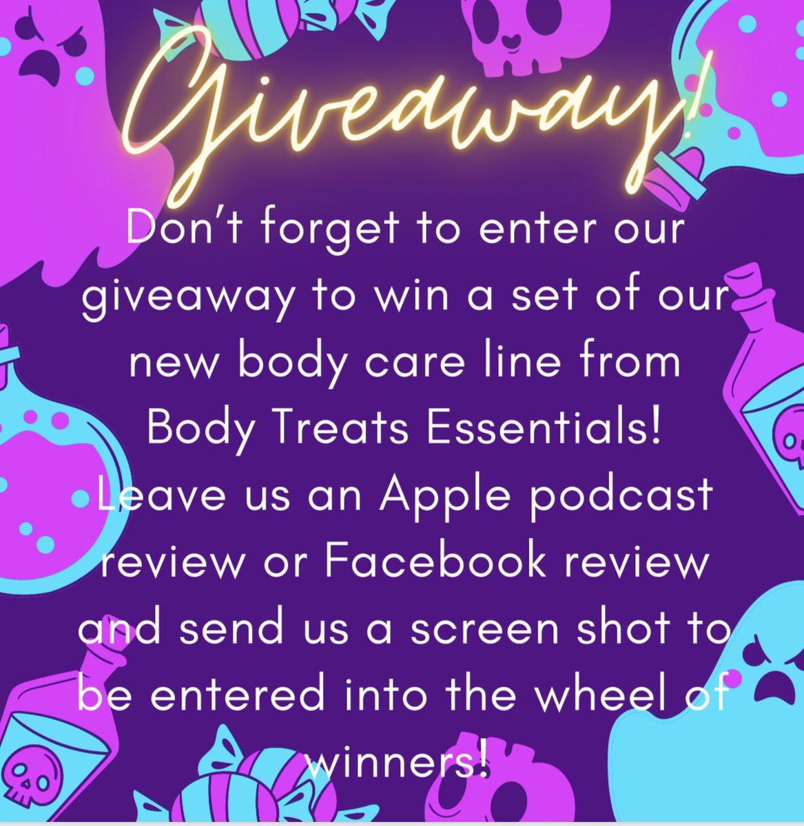 Giveaway alert!!! Two winners will receive our whole body care line! Leave us a review and DM us a screen shot. #giveaway #bodycare #truecrime #truecrimepodcast #podcast #bodycareessentials #ateacherandacrimescenetech