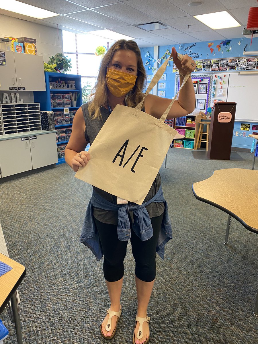 MrsEspositoMCS's tweet photo. Woo hoo! So excited to be back. Got some new swag bags for students!! 💼 😷 📚 #AEalltheway #wegotthis #hopetoseeyousoon https://t.co/nrSg65ots0